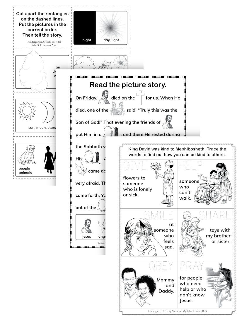 Kindergarten Bible activity sheets
